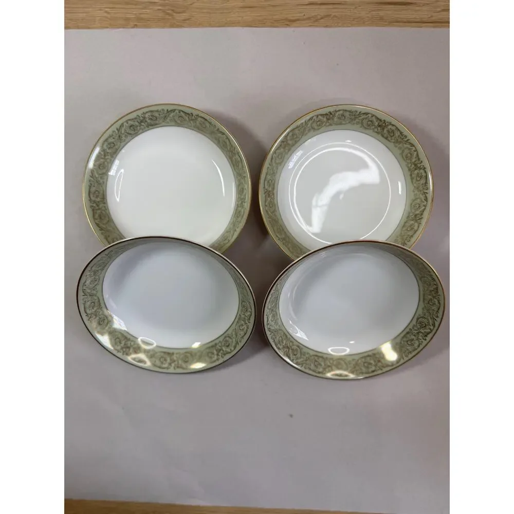 Yamaka Fine China Renaissance 2659R Fruit Bowls Set of 4, Sage Green Gold